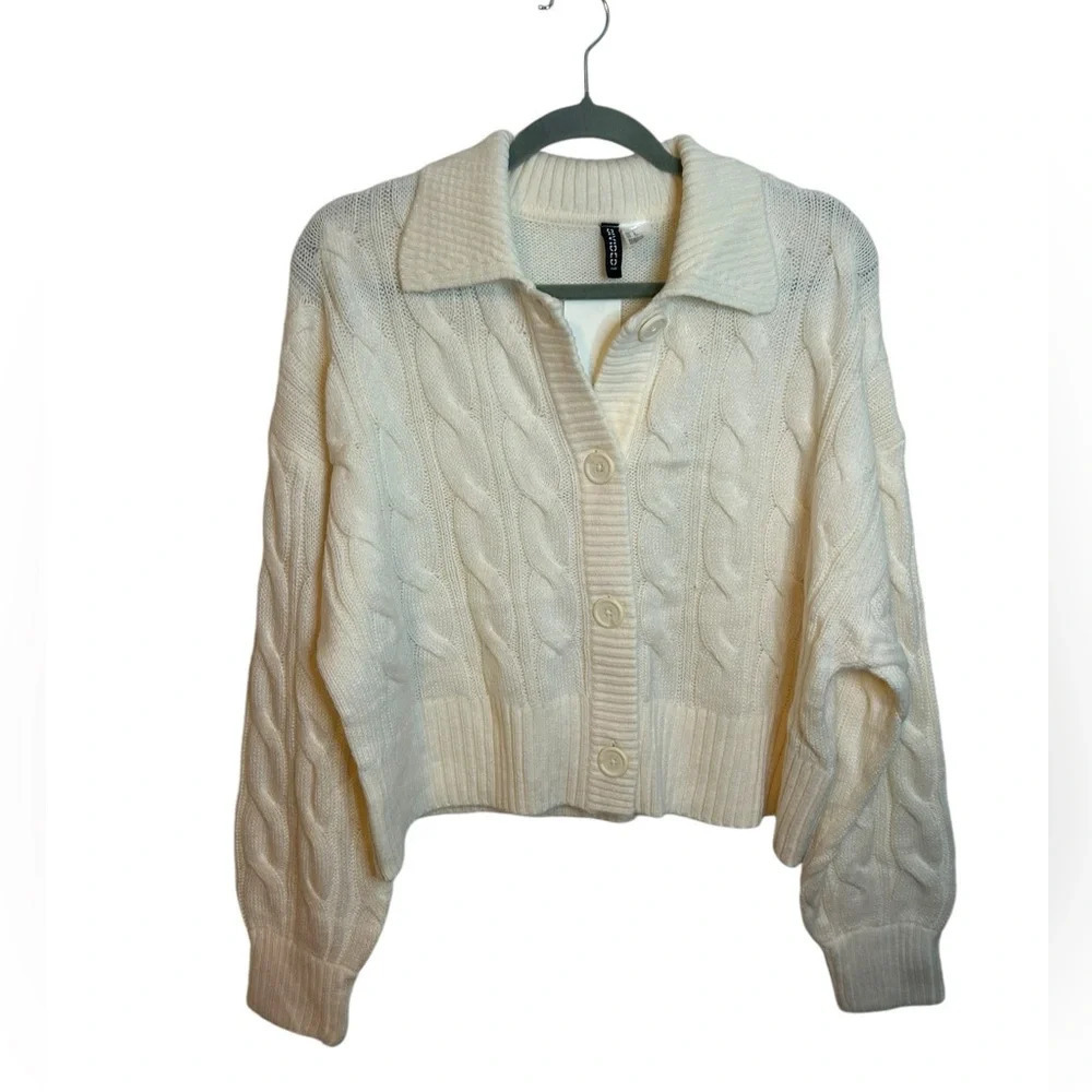 NWT H&M Divided Cream Cable Knit Collared Cardigan